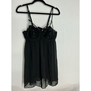 Cacique Lingerie Babydoll Chemise Size 18/20 Black Push Up Bra Underwire